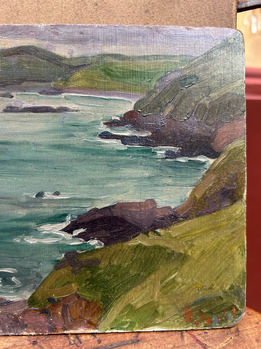 Paysage breton - Bord de mer - Huile sur carton - 20ème-photo-2