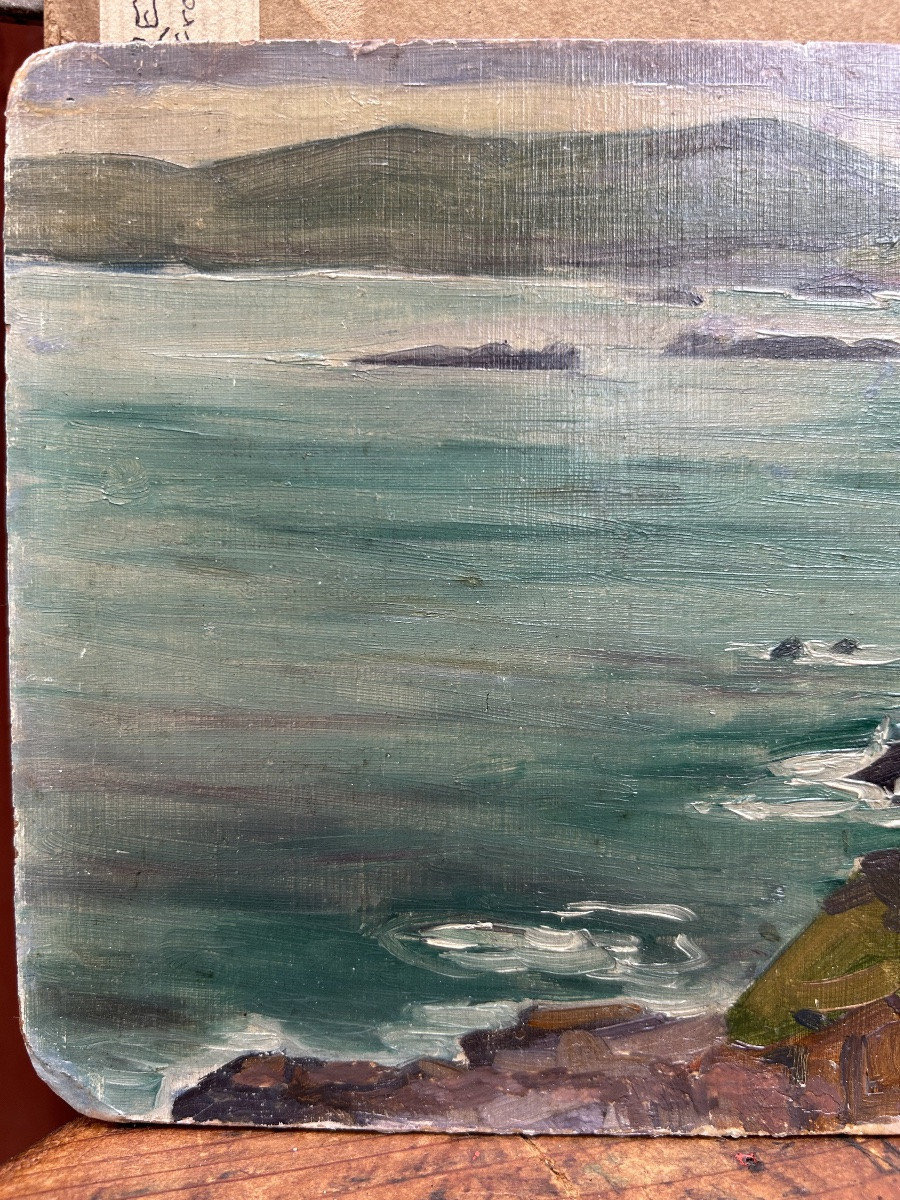 Paysage breton - Bord de mer - Huile sur carton - 20ème-photo-3