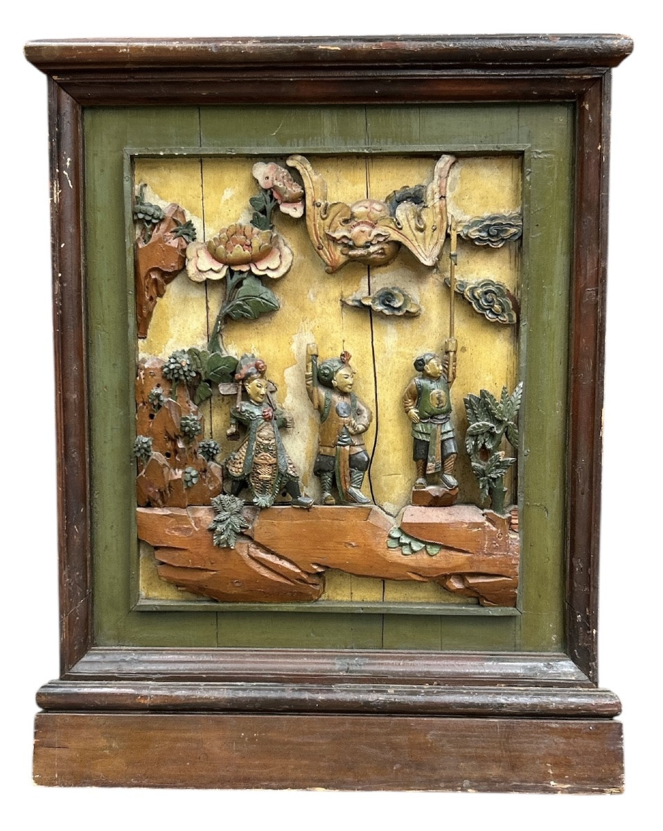 Panneaux en bois sculpté chinois - 19eme -  art asiatique-photo-3