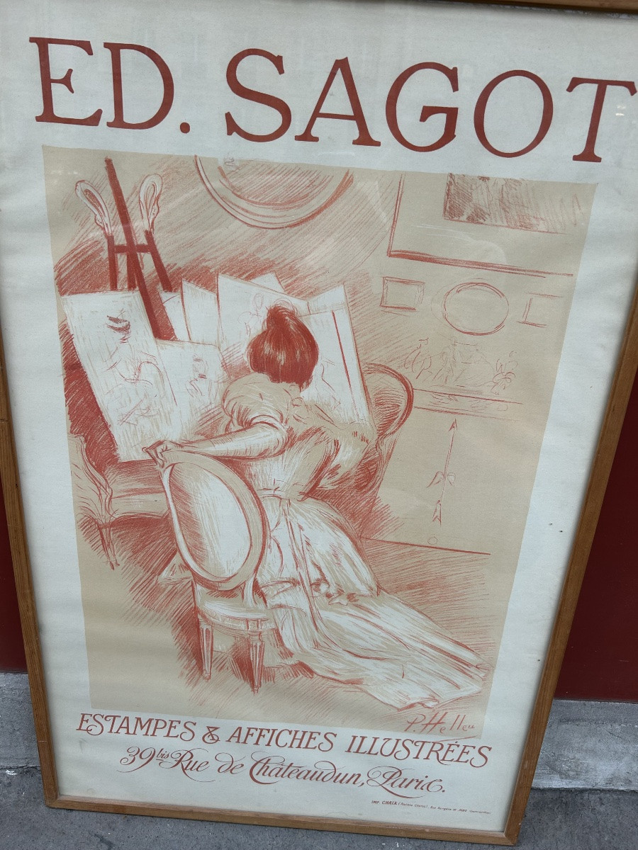 Affiche estampe de Paul César Helleu - éditeur Sagot - femme peignant - 20eme-photo-3
