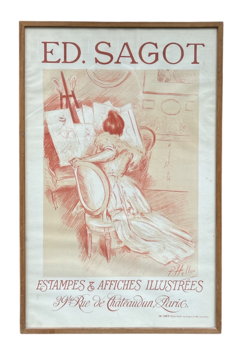 Affiche estampe de Paul César Helleu - éditeur Sagot - femme peignant - 20eme
