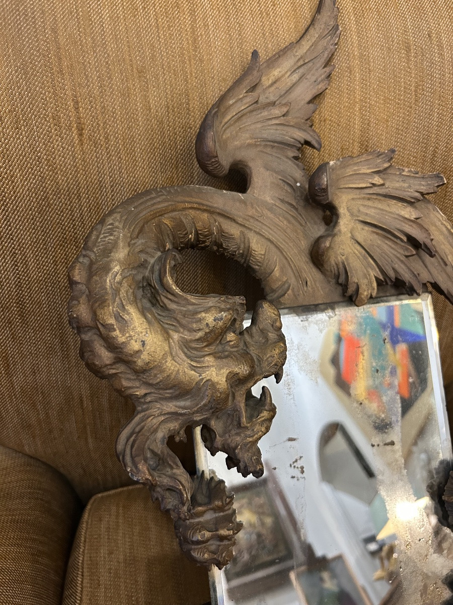 Miroir Miroir dragon fin XIXe, bois sculpté, style japonisant, attribué à Gabriel Viardot-photo-1