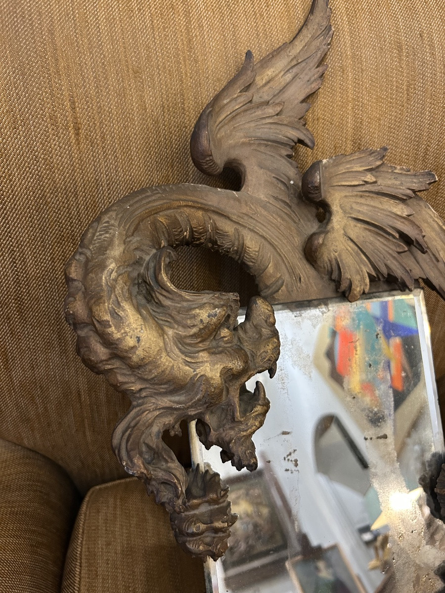 Miroir Miroir dragon fin XIXe, bois sculpté, style japonisant, attribué à Gabriel Viardot-photo-2