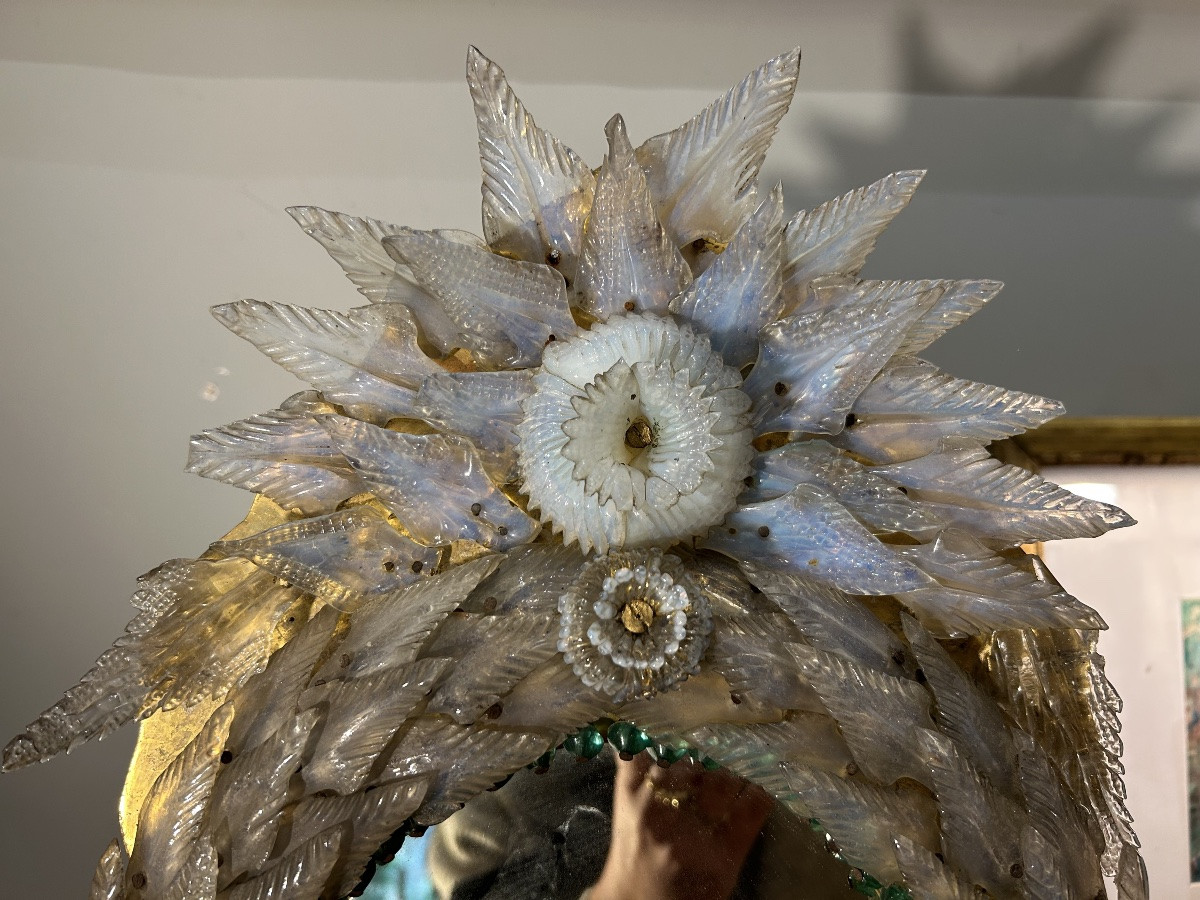 Miroir à poser, italien vénitien Murano, vers 1940, à décor de fleurs, de feuilles et de perles-photo-2