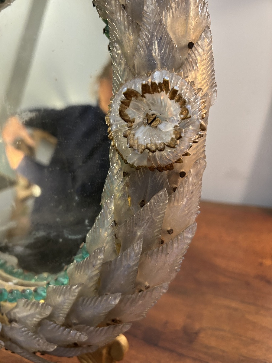 Miroir à poser, italien vénitien Murano, vers 1940, à décor de fleurs, de feuilles et de perles-photo-3