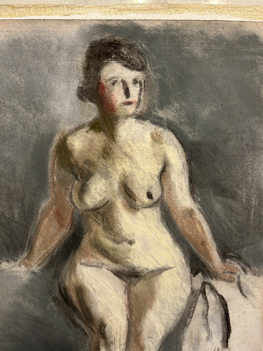 Nude Woman, Watercolor By Edmond Heuzé. 20th Century French Painter -photo-3