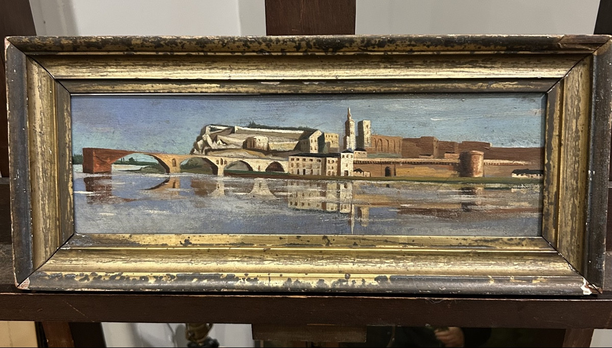 Architectural Landscape From 1900 Depicting The Avignon Bridge And The Palace Of The Popes