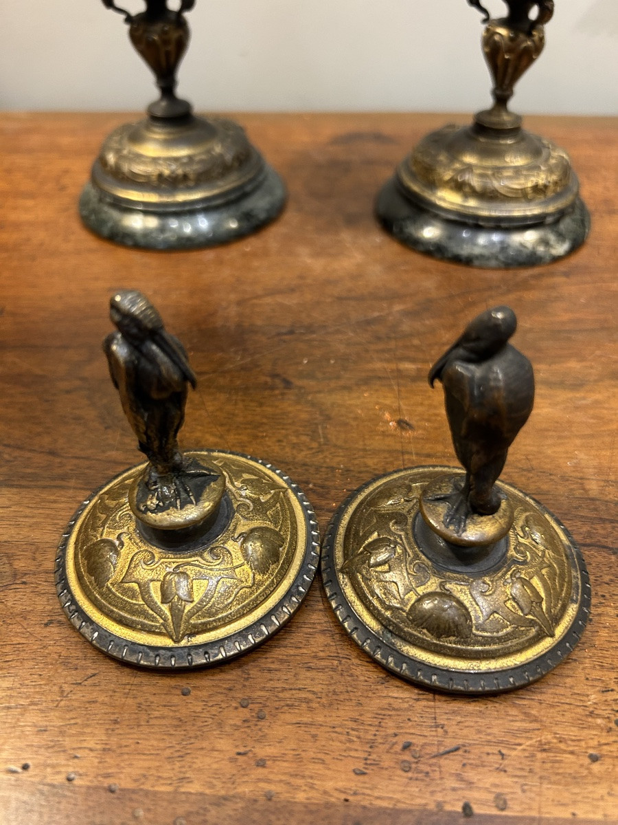 Paire de cassolettes en bronze à décor d’insectes du sculpteur Auguste Nicolas Cain 19ème-photo-2