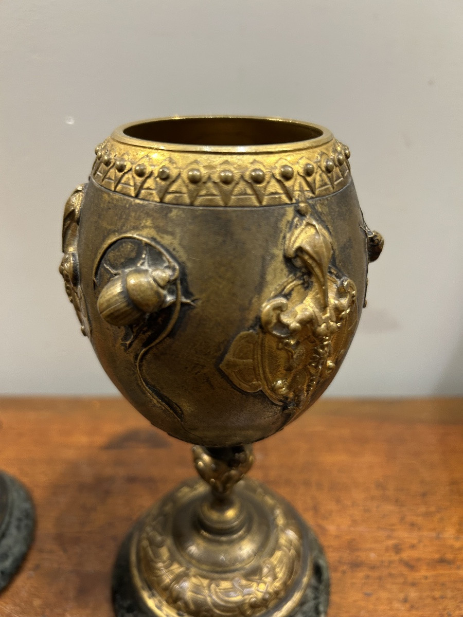 Paire de cassolettes en bronze à décor d’insectes du sculpteur Auguste Nicolas Cain 19ème-photo-4