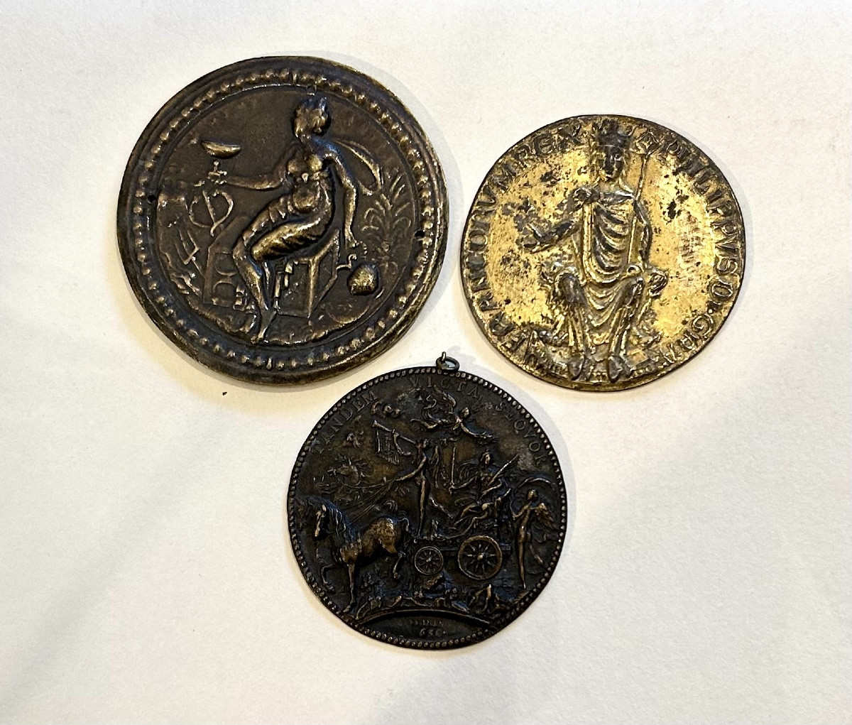 Médailles anciennes en bronze 19eme. Sceau Ph.  IV le Bel. signée W.  Barré. Allegorie commerce