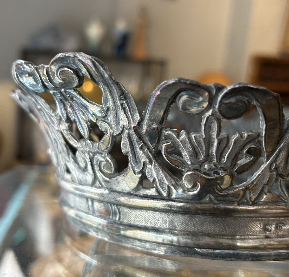 Grande couronne de statue de Vierge en argent 800. Italie XIXe. Art sacré -photo-2