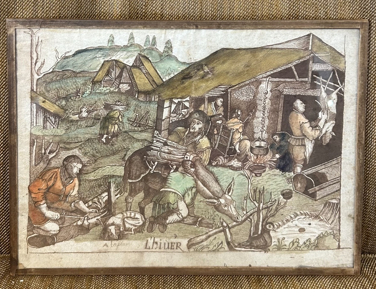 Two Old Coloured Engravings "spring And Winter" After Antonio Tempesta. -photo-4