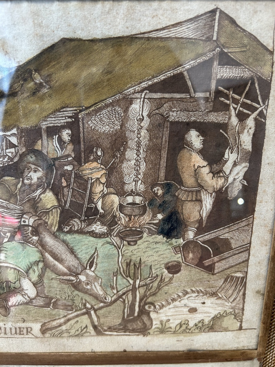 Two Old Coloured Engravings "spring And Winter" After Antonio Tempesta. -photo-3