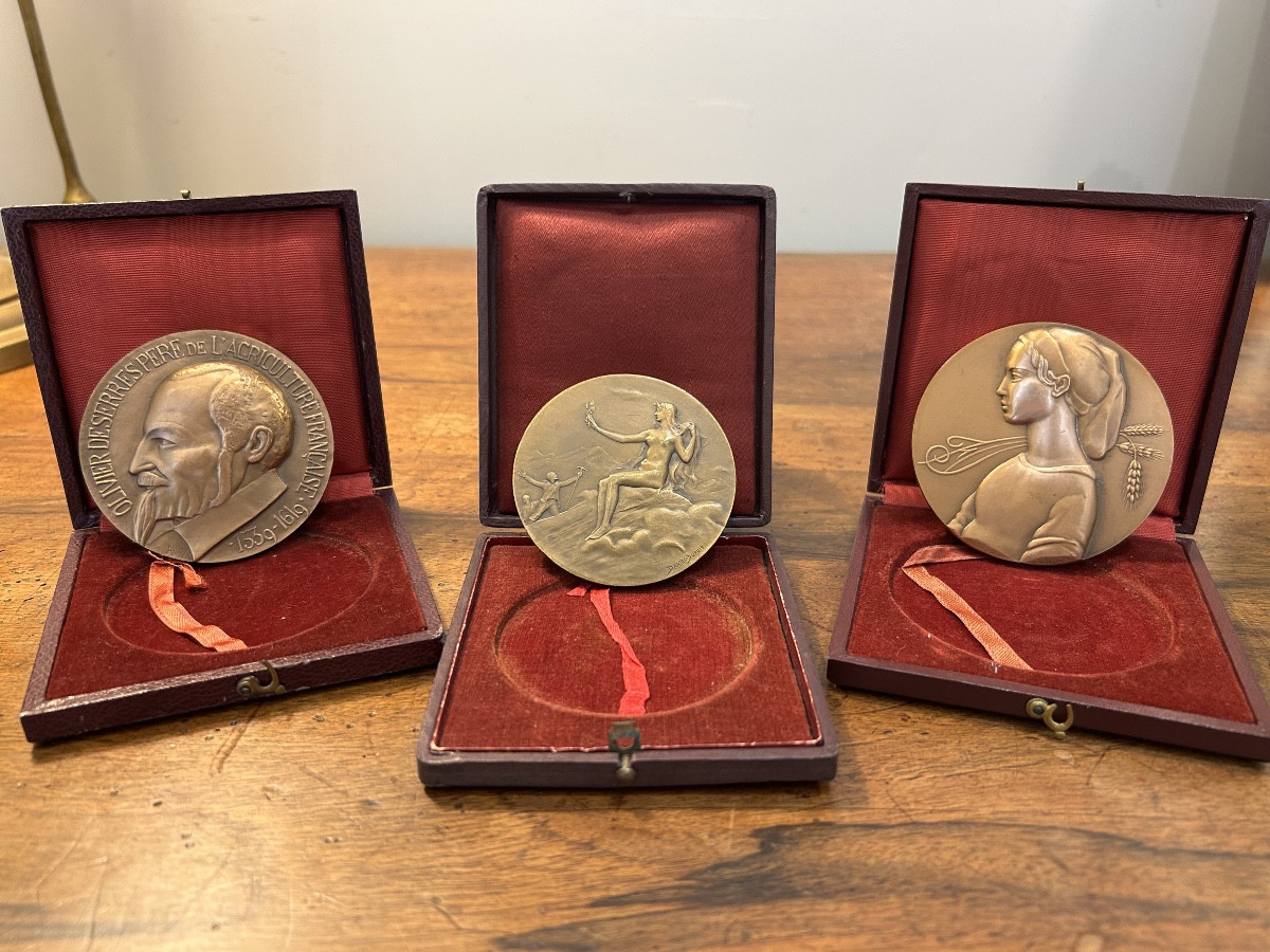 Médailles françaises anciennes / bronze – O. de Serres, Club Alpin Français, Crédit Français 