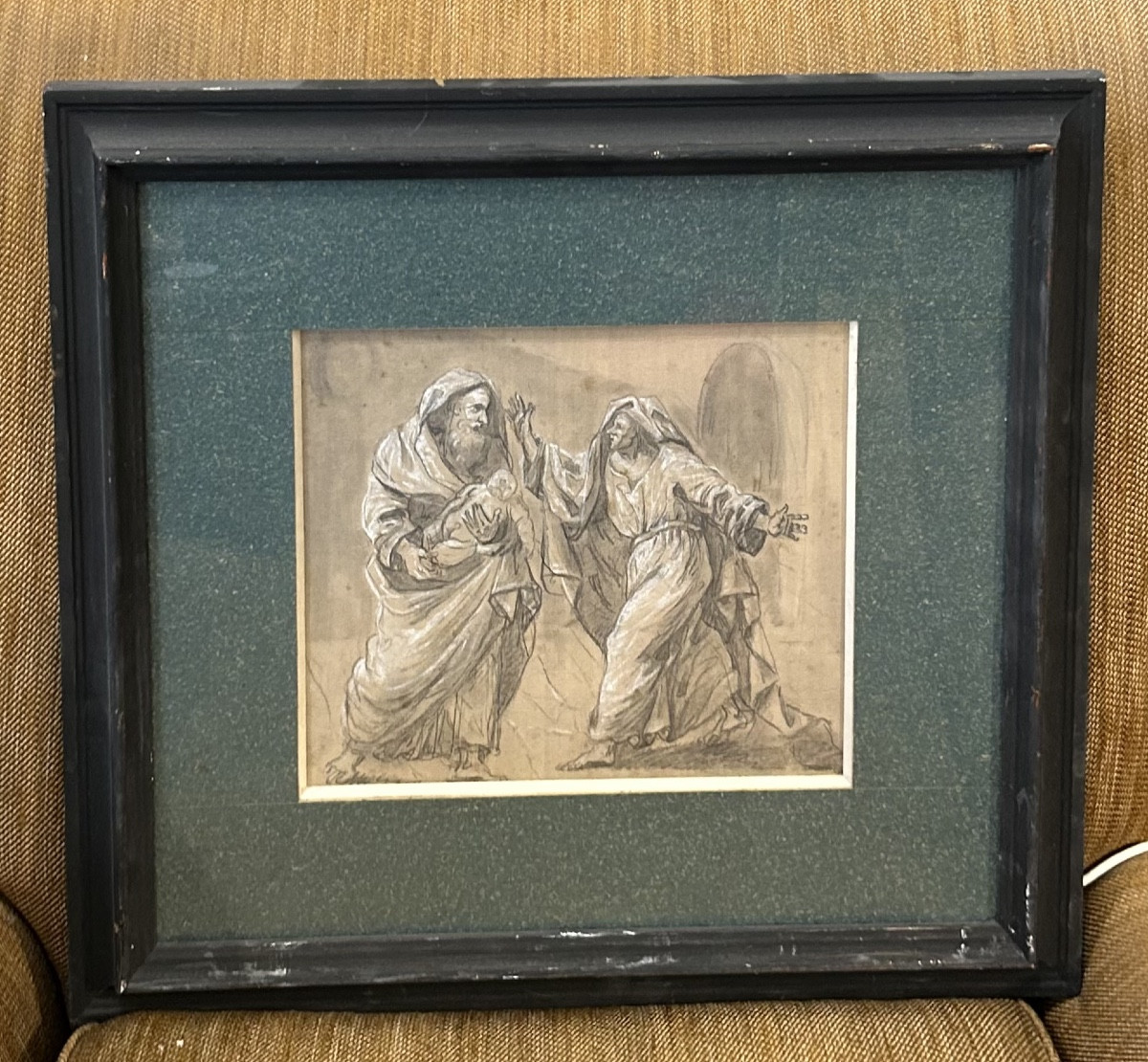 Dessin ancien au lavis – Scène religieuse – École XVIIIe siècle – Rehauts de blanc