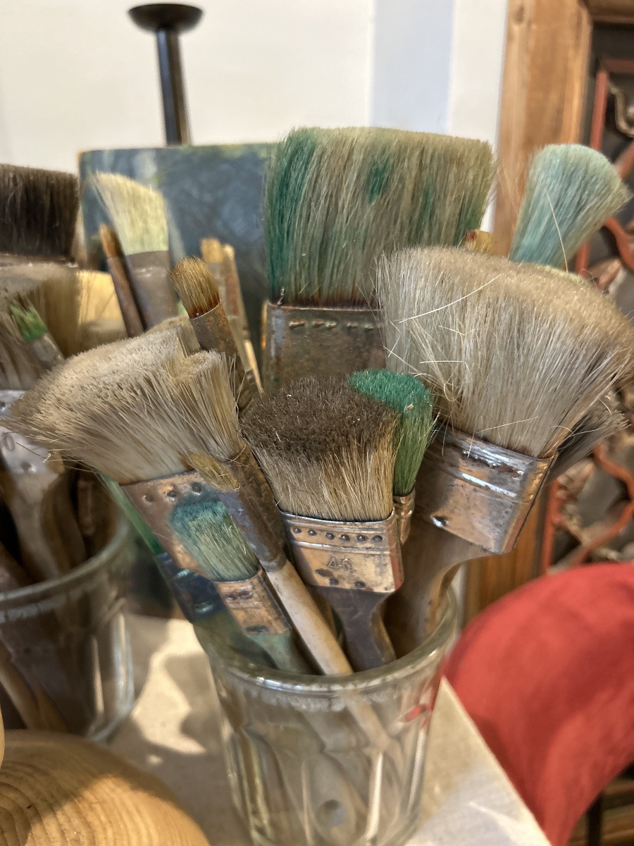 Ensemble milieu XX ème de pinceaux anciens d’atelier, bois et poils, bel état d’usage.Outils d-photo-2