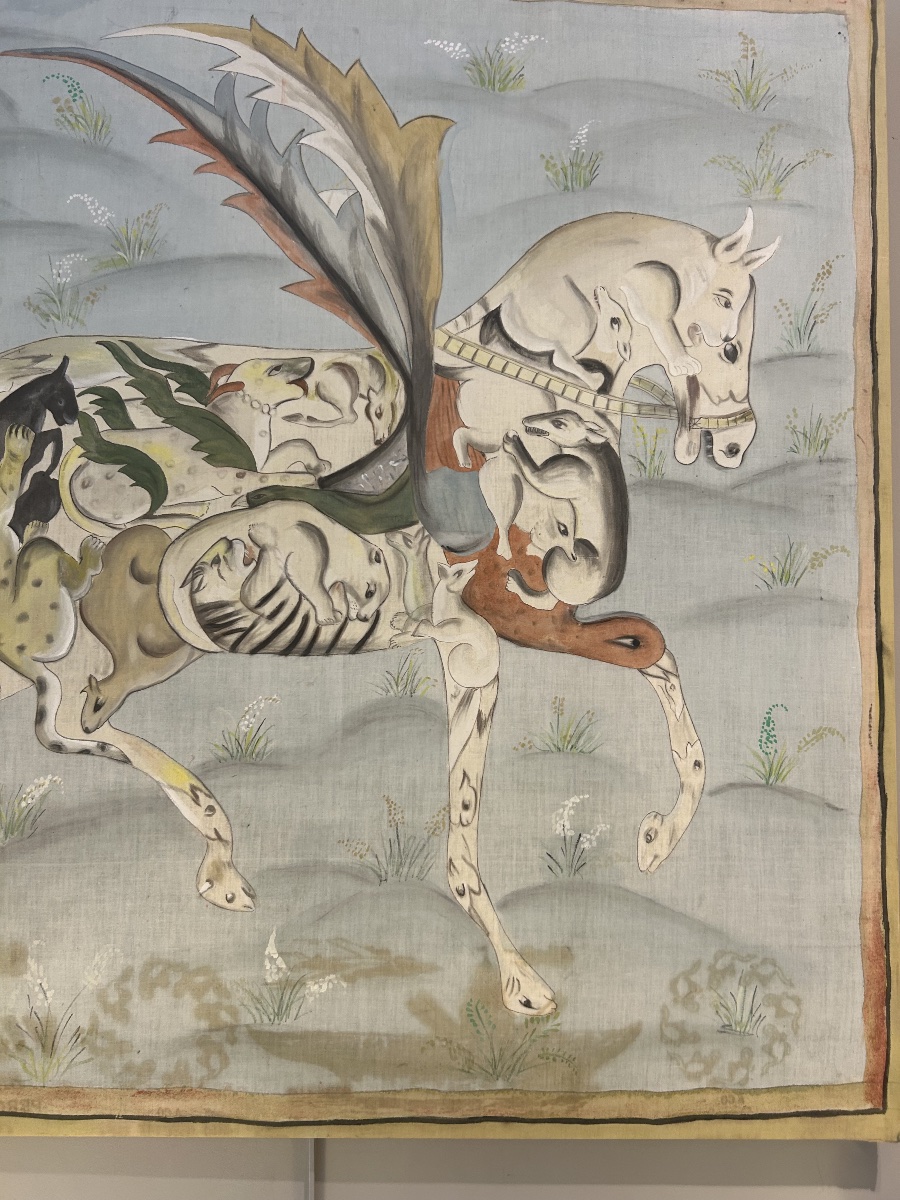 Peinture sur soie indienne, animal composite symbolique, Rajasthan, art populaire, XXe siècle-photo-2