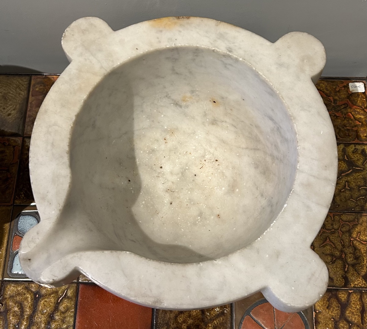 Large White Marble Apothecary Mortar – 19th Century-photo-2