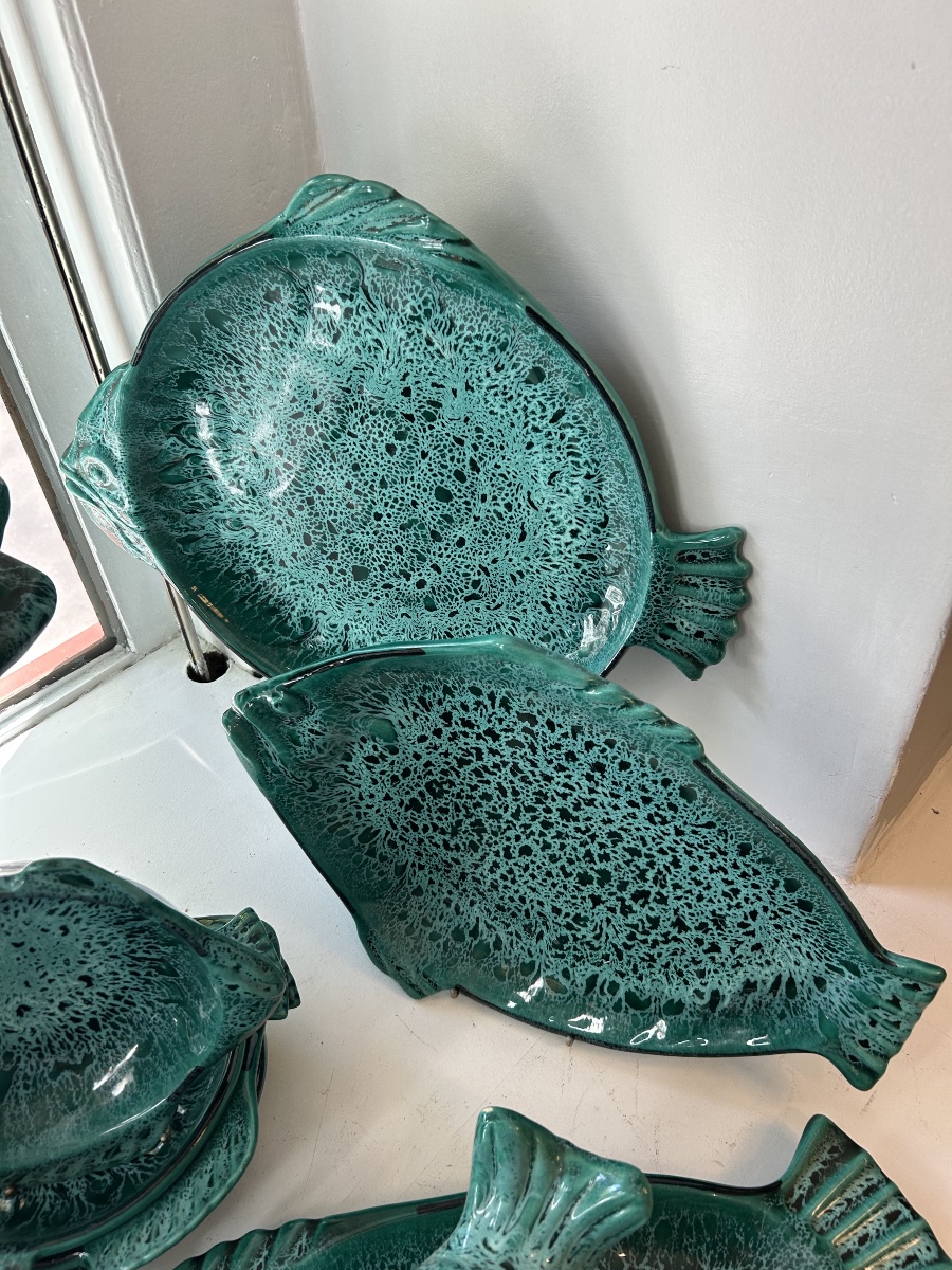 Marius Giuge Vallauris – 17-piece Bouillabaisse Set – Ceramic With Fish Motifs – Circa 1955-photo-2