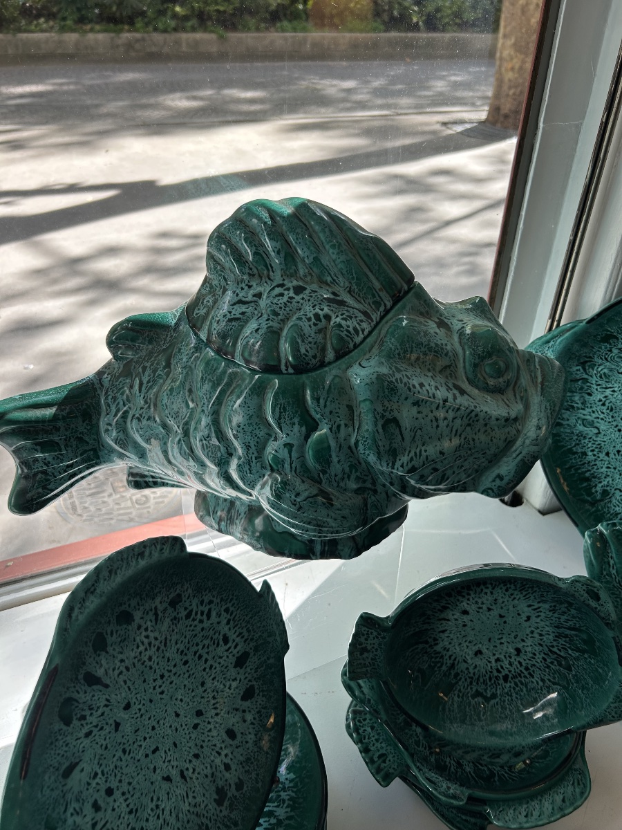 Marius Giuge Vallauris – 17-piece Bouillabaisse Set – Ceramic With Fish Motifs – Circa 1955-photo-3