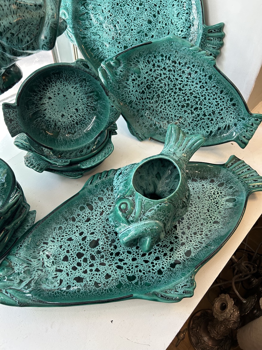 Marius Giuge Vallauris – 17-piece Bouillabaisse Set – Ceramic With Fish Motifs – Circa 1955-photo-4