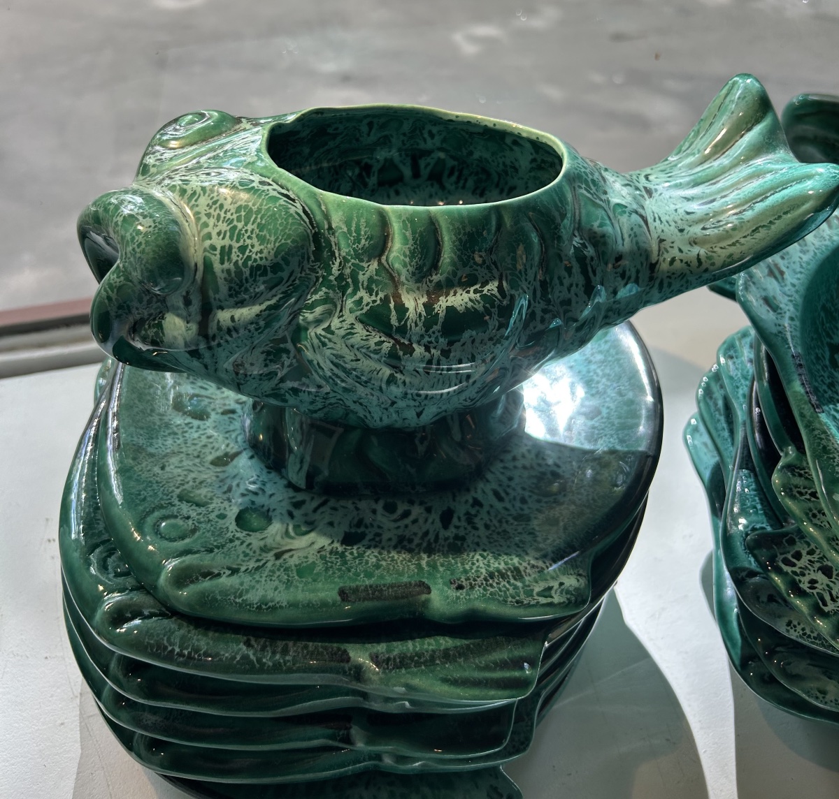 Marius Giuge Vallauris – 17-piece Bouillabaisse Set – Ceramic With Fish Motifs – Circa 1955-photo-5