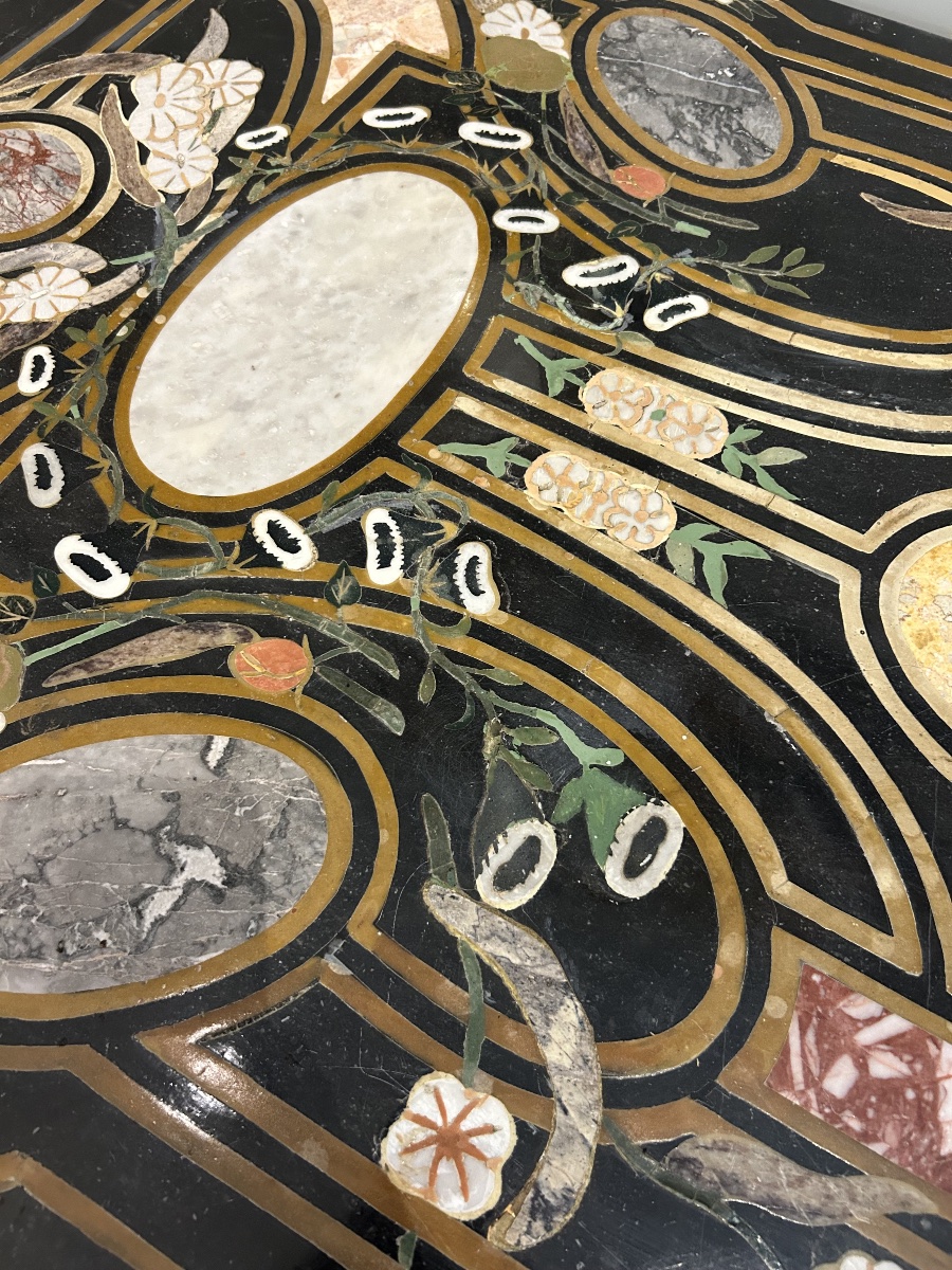 Table With Marquetry Of Polychrome Marbles And Semi-precious Stones, Italy, Early 20th Century-photo-1