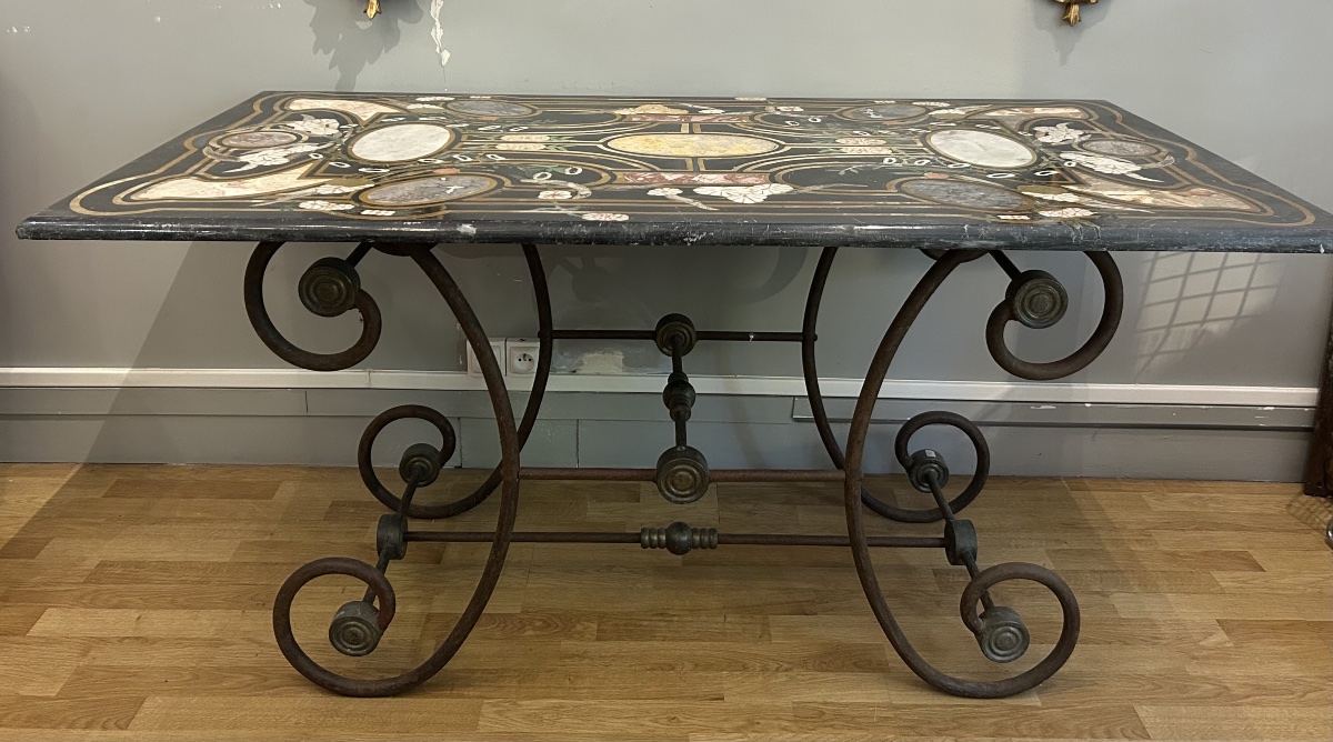Table With Marquetry Of Polychrome Marbles And Semi-precious Stones, Italy, Early 20th Century-photo-6