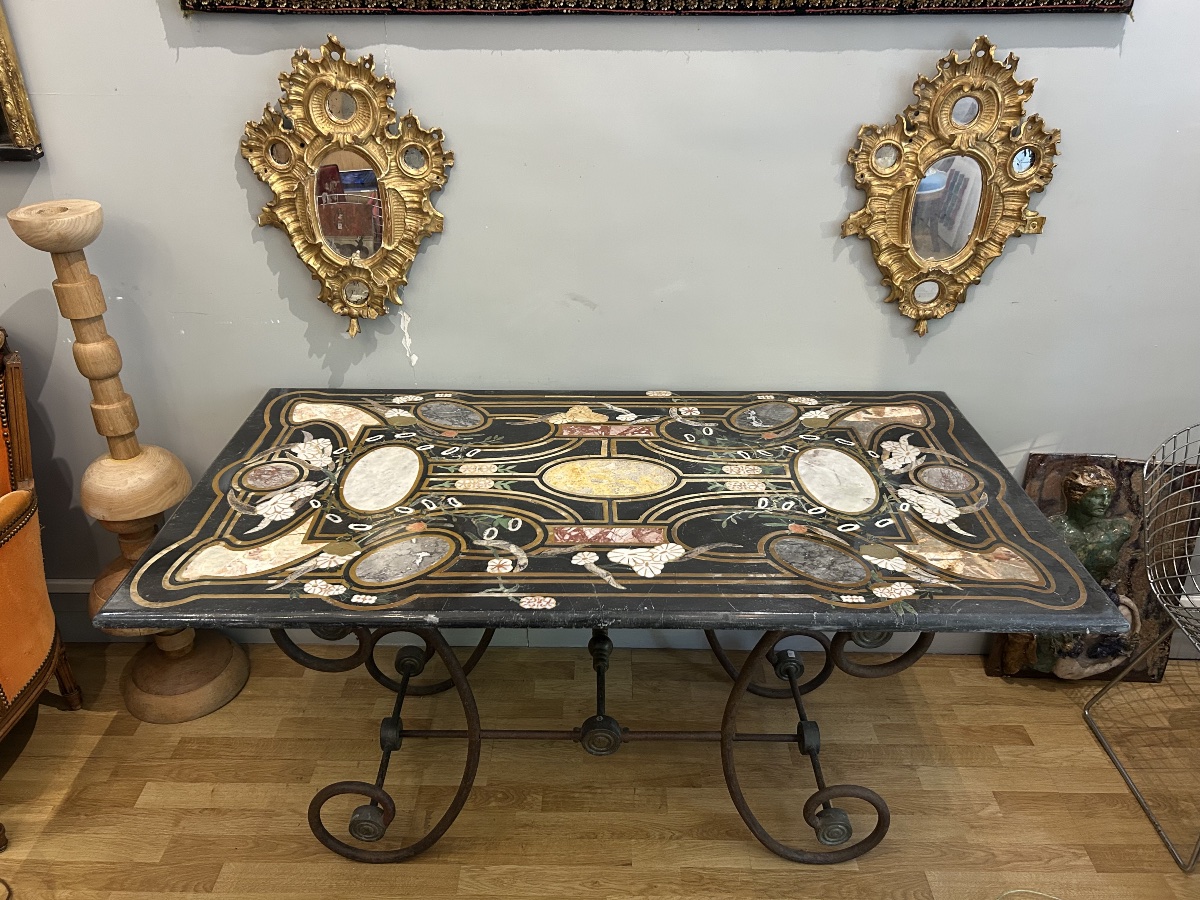 Table With Marquetry Of Polychrome Marbles And Semi-precious Stones, Italy, Early 20th Century-photo-7