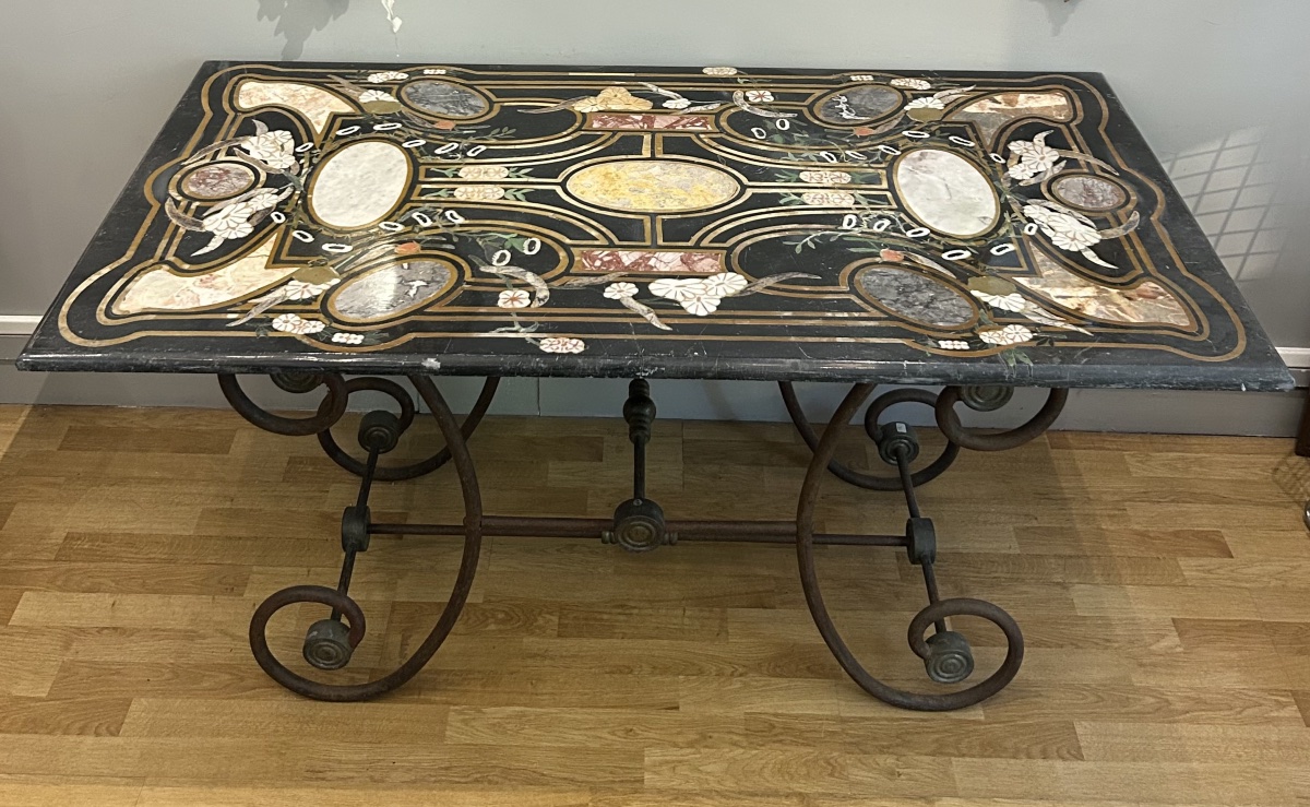 Table With Marquetry Of Polychrome Marbles And Semi-precious Stones, Italy, Early 20th Century