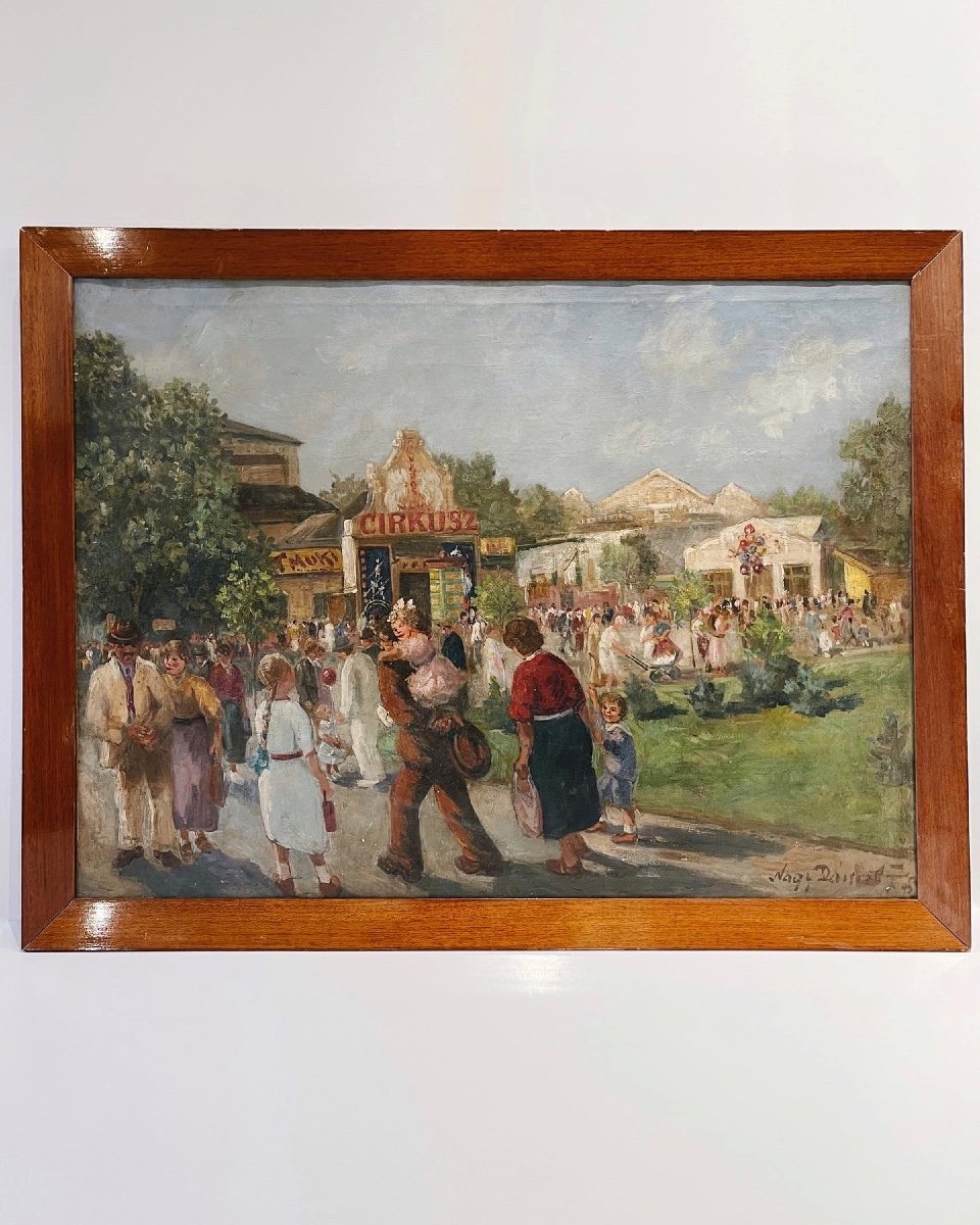 Oil On Canvas Representing A Fair. Hungarian Work. Nagy Dániel Ferenc Budapest 