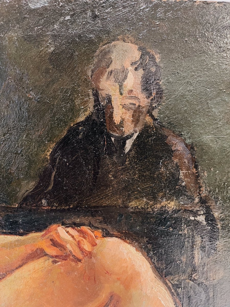 Huile Sur Carton Représentant Le Modèle Et Son Peintre. 1930/40-photo-2