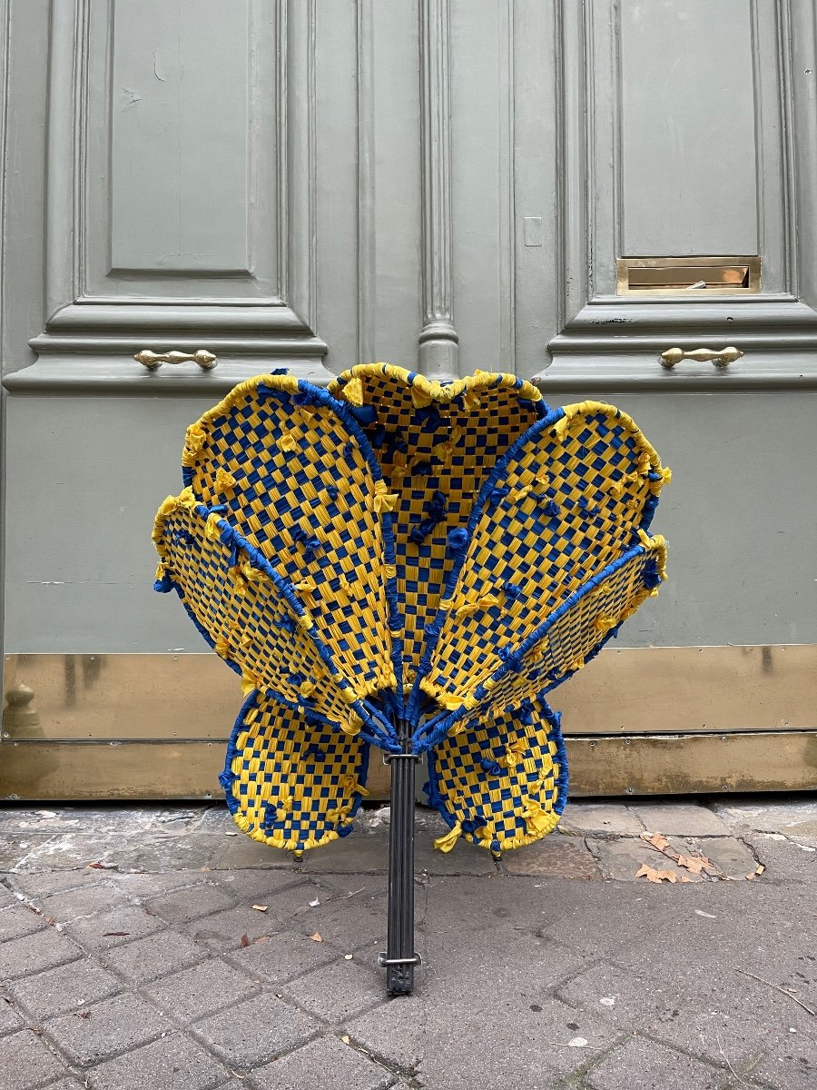 "fiore" Armchair By Italian Designer Anacleto Spazzapan In Metal And Braided Fabric.-photo-3