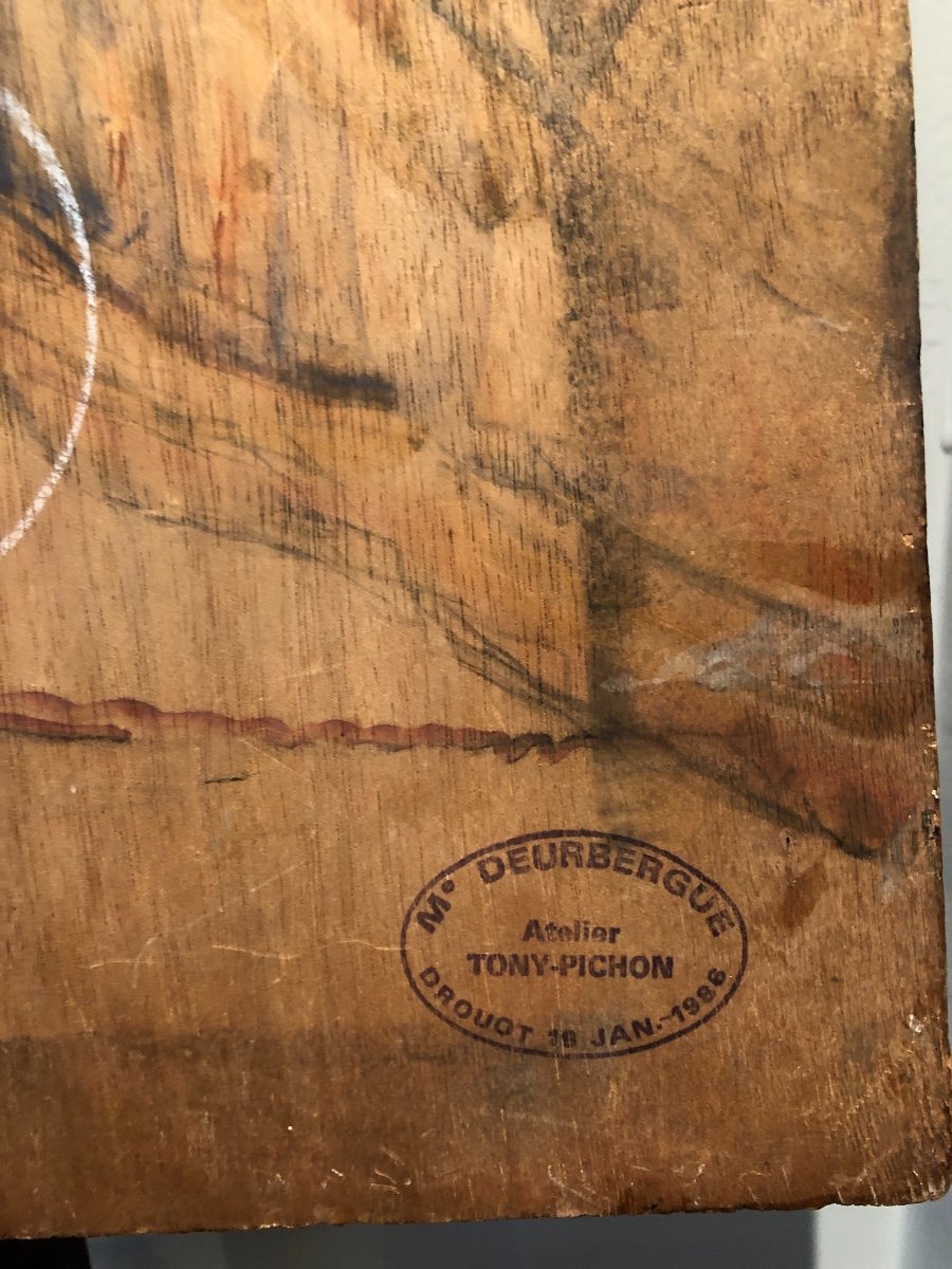 Oil On Wood Landscape From The French Pointer Tony-pichon 20th Workshop Stamp-photo-2