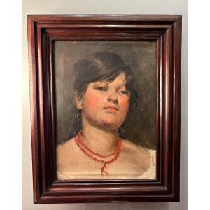 Oil On Canvas Portrait Of Neapolitan Woman Early 20th Italy