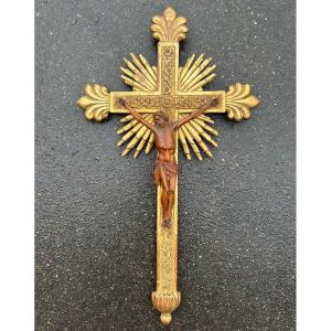 Christ Crucifix In Carved Wood 19th (62x35)