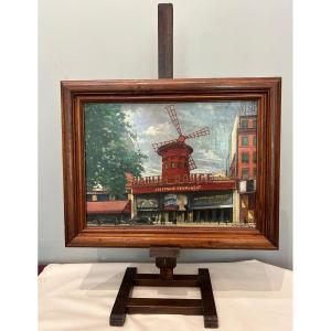 Oil Painting On Cardboard Representing “the Moulin Rouge” Signed A. Gouverneur 1950s