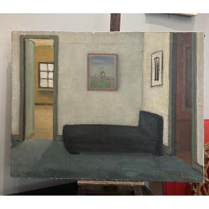 Tableau. Huile sur toile. Scène d’intérieur. 1930/40 