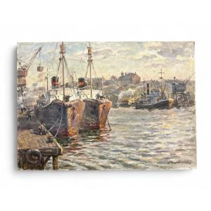 Port Of Odessa / Marine - Oil On Cardboard - Russian Painter Vl Mokrousny - 1955