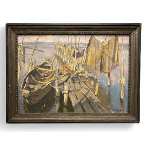 Fishing Wharf - Landscape - Oil On Canvas - Jurijs Semenjuks (latvian) 