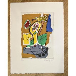 Estampe de Corneille  « tête bleue »1998 Signée 
