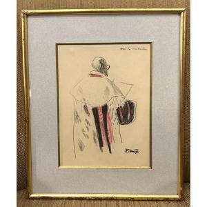 Dessin du peintre français Edmond Heuzé - 20ème - « Cour de cassation »
