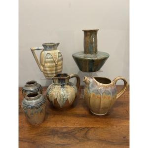 Lot de 6 vases et pichets en grès vernissés - 20eme