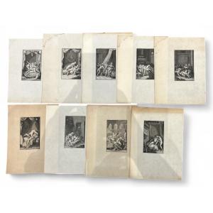 Lot Of 9 Erotic Engravings - 19th Century