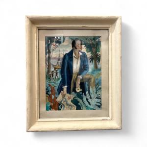 Gouache sur papier - Jacques Liozu - 1946 - L’explorateur