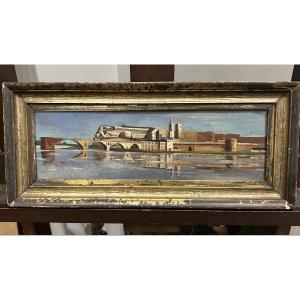 Architectural Landscape From 1900 Depicting The Avignon Bridge And The Palace Of The Popes