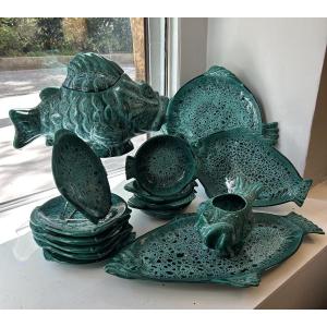Marius Giuge Vallauris – 17-piece Bouillabaisse Set – Ceramic With Fish Motifs – Circa 1955