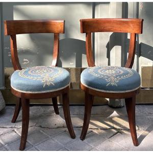Pair Of Mahogany Chairs With Period Petit Point Upholstery – Restored, Circa 1820–1830