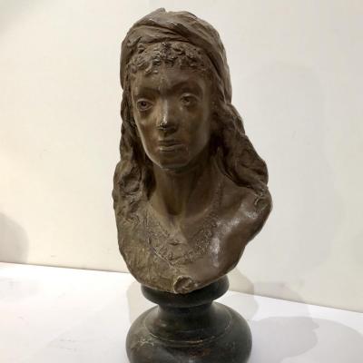 Sculpture Bust Of Woman In Terracotta From Arthur Strasser 1854-1927