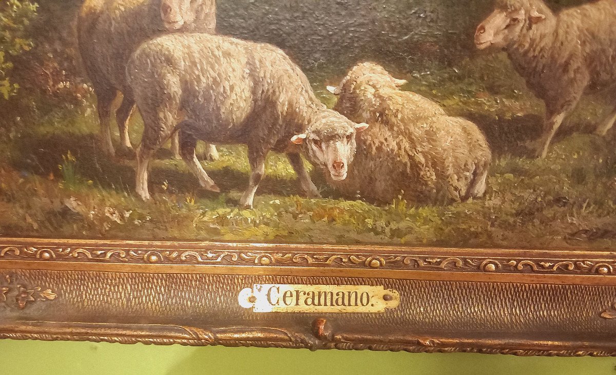 Tableau Troupeau de Moutons - Signé Ceramano - 1829-1909-photo-4